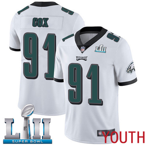 Youth Philadelphia Eagles #91 Fletcher Cox White Vapor Untouchable NFL Jersey Limited Player Super Bowl LII